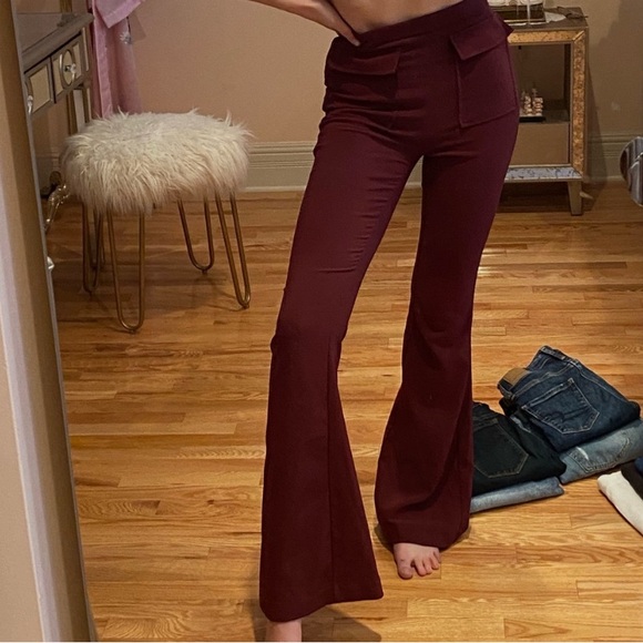 Elegant Burgundy Flared Pants - Picture 2 of 3